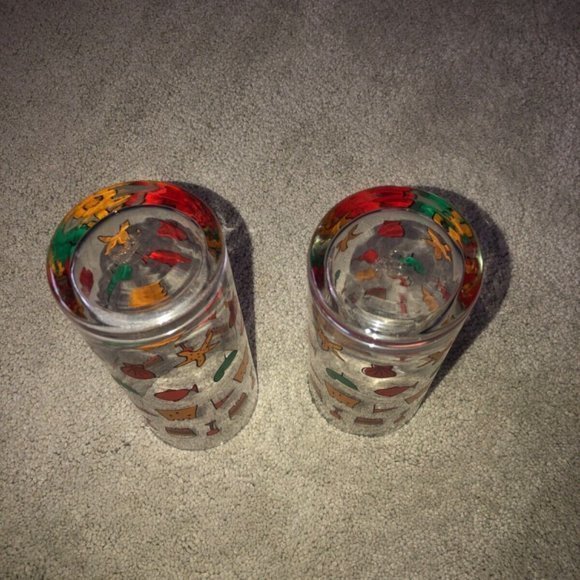 Vintage Sandcastle Bucket Bird Fish HIGHBALL GLASSES (2) OCEAN BARWARE - Picture 7 of 12